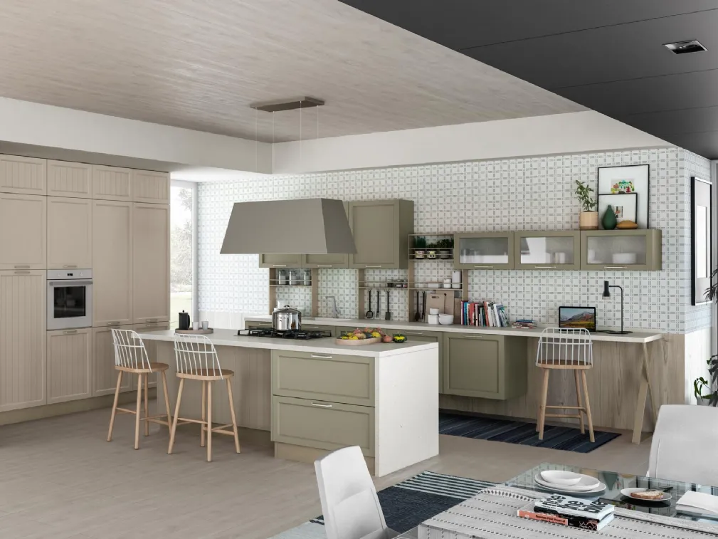 Cucina Classica Contempo in laccato opaco Verde Lichene e Frassino Tortora di Creo