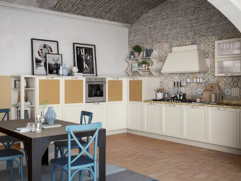 Cucina Moderna Contempo finitura Bianca ed ante con bugna effetto Juta di Creo