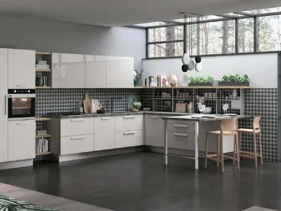 Cucina Moderna angolare con penisola Tablet in laccato Bianco opaco e lucido di Creo