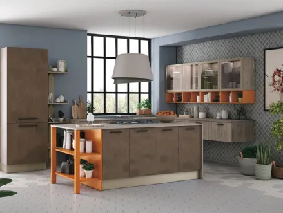 Cucina Moderna con isola Tablet finitura effetto cemento Bronzo di Creo