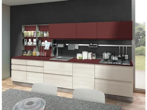 Cucina Moderna Jey Feel finitura Rovere Diamond e Rosso Cardinale Cardinale di Creo