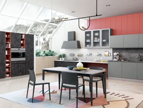 Cucina Moderna lineare Jey Feel finitura Stone Black e Grigio Agata di Creo