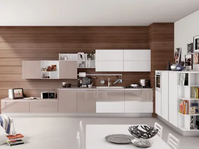 Cucina Moderna ad angolo Kyra 06 finitura Rosa Colorado opaco effetto vetro e Bianco di Creo