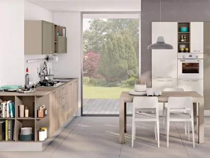 Cucina Moderna Kyra finitura Abete Nordico Bianco e Laccato Bianco di Creo