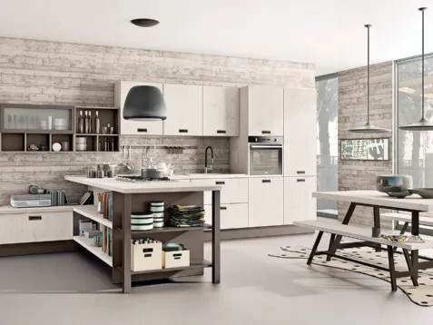 Cucina Moderna angolare Kyra in melaminico Abete Nordico Bianco di Creo