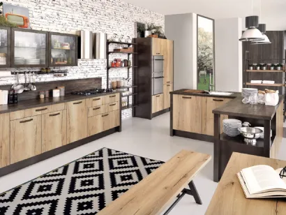Cucina Moderna Kyra in Rovere Naturale Vintage con Isola di Creo
