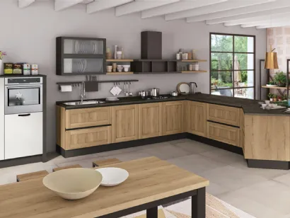 Cucina Moderna con penisola Kyra Telaio 03 finitura Rovere vintage di Creo