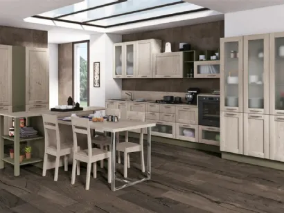 Cucina Kyra Telaio Abete Nordico Bianco e Verde Lichene di Creo