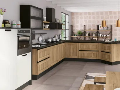 Cucina Moderna angolare Kyra Telaio in melaminico Rovere Naturale Vintage di Creo