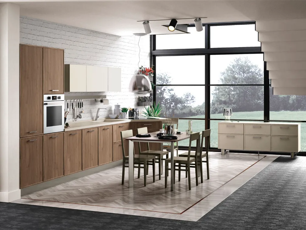 Cucina Moderna lineare Rewind finitura legno di Creo