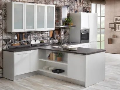 Cucina Moderna angolare Selma in Frassino laccato Bianco di Creo