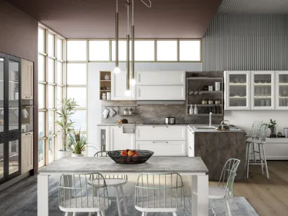 Cucina Moderna angolare con penisola Smart finitura Gesso Supermatt di Creo