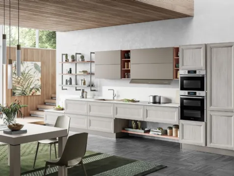 Cucina Moderna lineare Smart 05 finitura Rovere Greige e Arena Softmatt di Creo