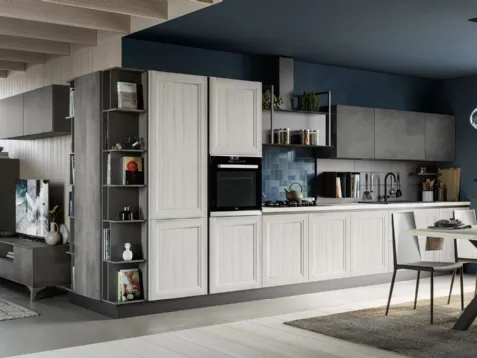 Cucina Moderna lineare Smart 06 finitura Frassino Bianco e Malta Ardesia di Creo