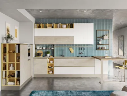 Cucina Moderna con penisola Tablet in laccato Bianco e effetto marmorizzato Trani di Creo