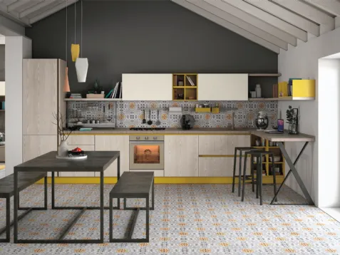 Cucina Moderna lineare Tablet finitura Frassino Sabbia di Creo