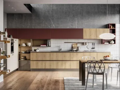 Cucina Tablet Rovere Ortisei e Rosso Cardinale di Creo