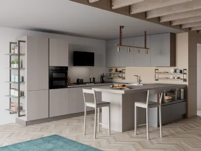 Cucina Moderna Tablet Wood con penisola in Rovere Grey e laccato opaco Ardesia di Creo
