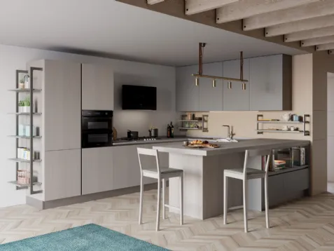 Cucina Moderna Tablet Wood con penisola in Rovere Grey e laccato opaco Ardesia di Creo