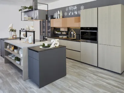 Cucina Moderna Tablet Wood in melaminico Frassino Sabbia di Creo