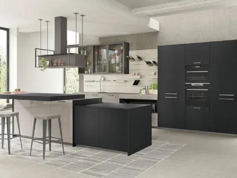 Cucina Moderna con isola Tablet Wood 01 in Rovere Nero e laccato lucido Ardesia di Creo